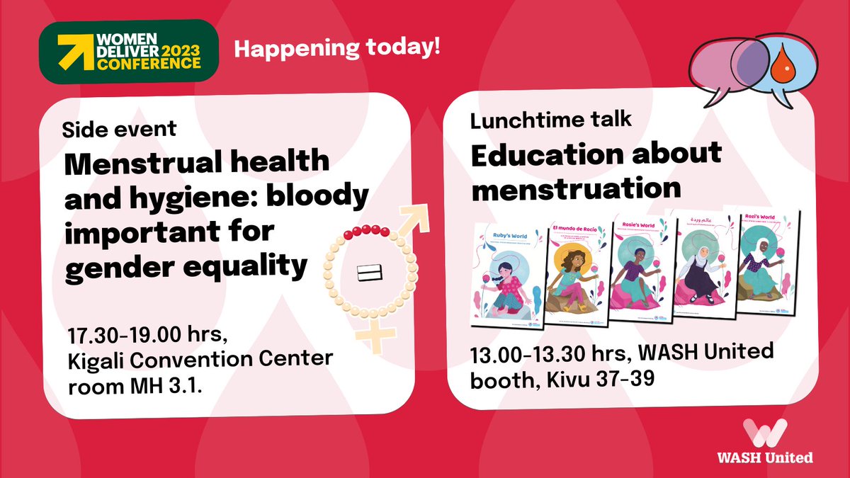 #WomenDeliver daily highlights: come visit us at our booth today in the exhibition area (Kivu 37-39). Get your spot on our bracelet photo wall and don't miss our two 🩸 #menstrualhealth 🩸#menstrualhygiene events today! #WeAreCommitted #MenstruationMatters