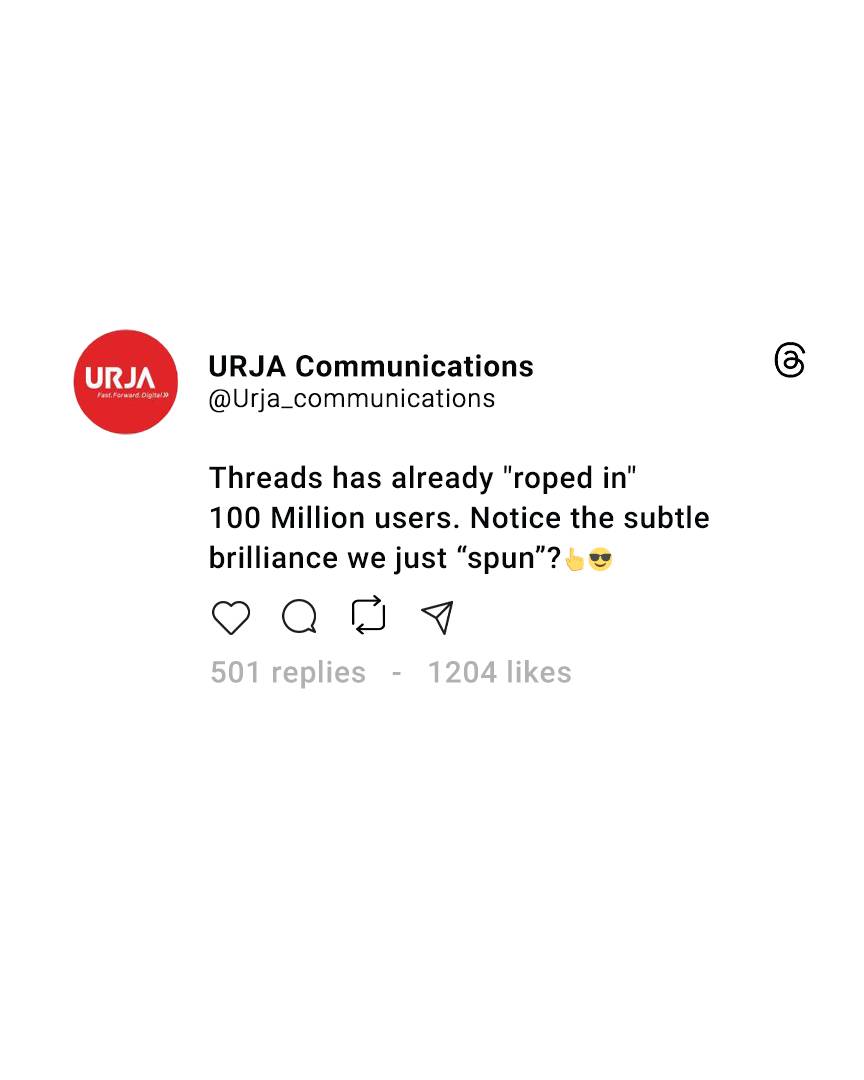 urjacomm's tweet photo. Have you "threaded" yourself into the league of 100 million users yet?😉

#threads #meta #marketing #digitalmarketing #urjacommunications https://t.co/x09f9s9f4Q