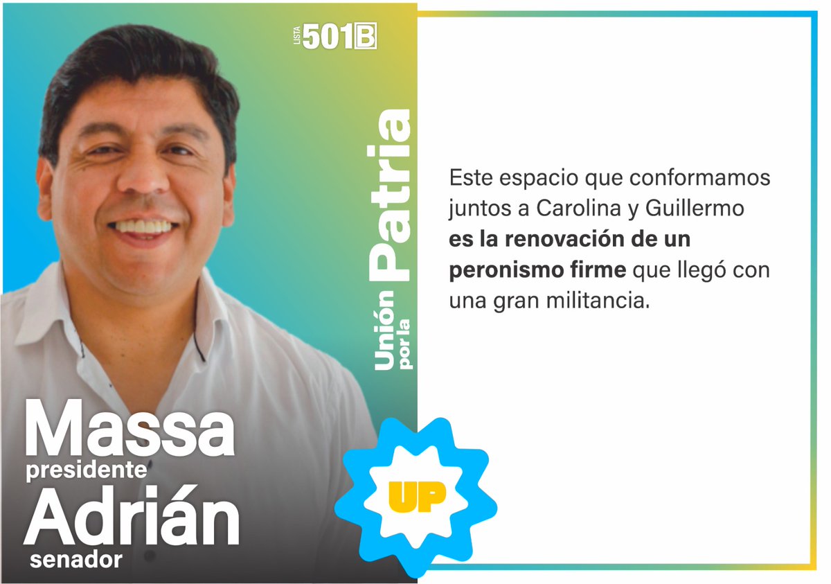albertoolmos010's tweet photo. 🗳️ El próximo 13 de agosto, vamos a votar en defensa de nuestras familias, de nuestros vecinos, de nuestro trabajo y nuestros derechos.  
✌🏼 #AmorPorLaPatria. 🩵🇦🇷
#UnionPorLaPatria
#Jujuy 
#40AñosDeDemocracia
#CarolinaSenadora
#AdrianSenador
#GuillermoDipNacional 
#501B
#PAS023 https://t.co/6h5dtTrPti