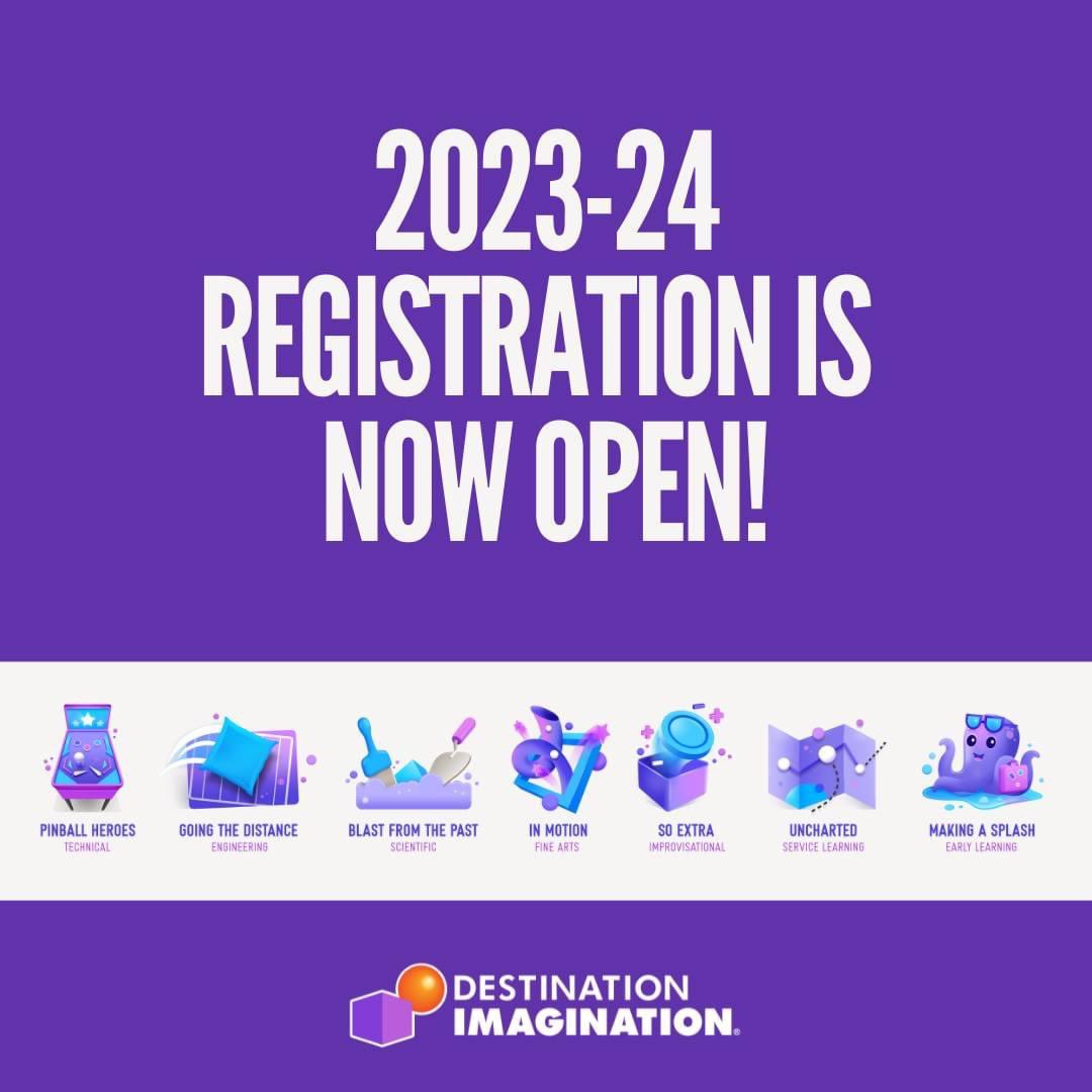 TennesseeDI's tweet image. Ready to use your creativity and imagination in an adventure of a lifetime? Registration is now open for the 2023-24 season of Destination Imagination! Teams can be part of our in-person Challenge Experience, where they can take on one of our seven STEAM-based Team Challenges!!