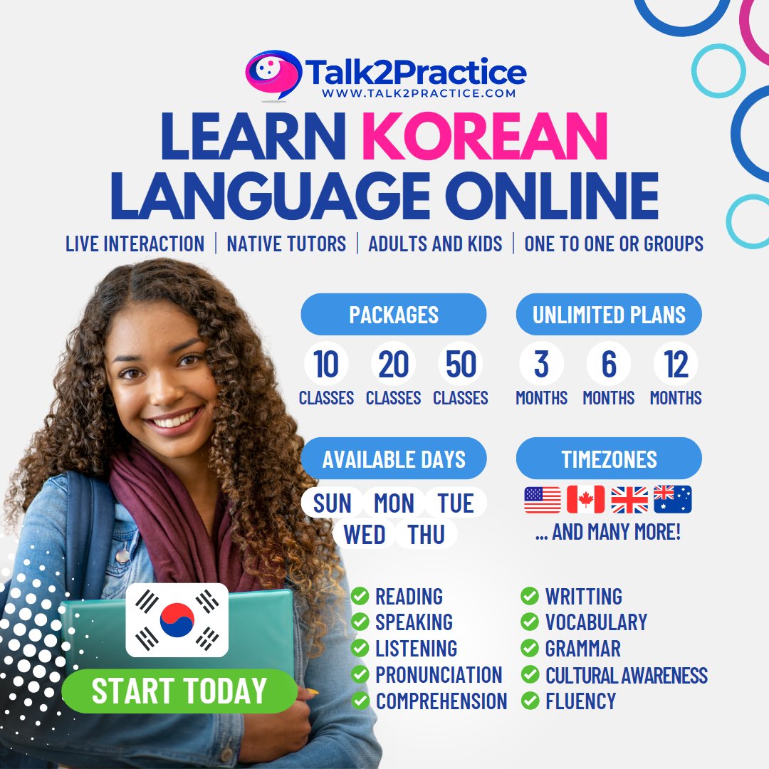 Talk2Practice's tweet photo. Ready 2 take your Korean skills 2 the next level? 🚀🌟 Join https://t.co/4kioTXV8BN! 🎉🗣️ Learn faster through live classes with native tutors who'll guide you every step of the way. Improve pronunciation, gain cultural insights, and start speaking fluently! ♥️🌏  #Talk2Practice https://t.co/YJdeZBYWTJ
