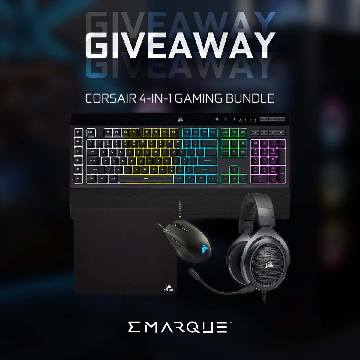 emarqueco's tweet photo. We're giving away a Corsair 4-in-1 Gaming Bundle to 1 lucky 🇲🇾 Malaysian follower!

It includes K55 RGB Pro Gaming Keyboard, Harpoon RGB Mouse, HS50 Pro Carbon Stereo &amp; MM100 Mouse Pad

Participate here: https://t.co/RJWz9LFa6Y

Retweet!

#Giveaway #gaming #peripherals https://t.co/JvPyW83uev
