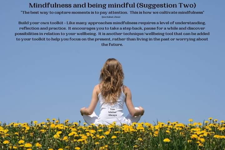 SuzieYMA's tweet photo. Hello you lovely bunch, it's day two of the You Matter Always monthly topic for July...MINDFULNESS AND BEING MINDFUL #YouMatterAlways #suggestiontwo #mindfulnessandbeingmindful #communityofone
#reflectandconnect #peerlearning #wellness #personalgrowth #practicemakesprogress https://t.co/4MVpoJltzP