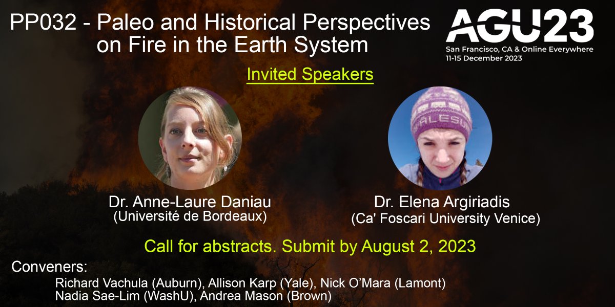 Study past wildfires? Come join our #AGU23 PP032 session! Fire history, controls, impacts, proxy development, and more.🔥🔥 <a href="/AGU_Paleo/">AGU_Paleo</a> <a href="/AGUPaleoSection/">AGU Paleo Section</a>