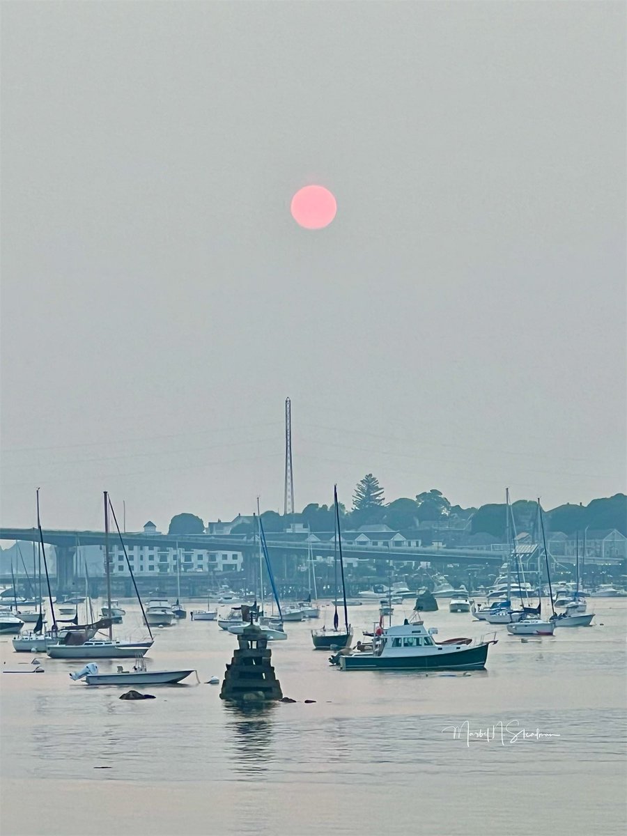 mbellesteadman's tweet photo. Scarlet sun and hazy sky cause by the Canadian wildfires… #scarletsun #NaturePhotograhpy #riseandshineon7 #coastalliving https://t.co/5OXahIQoLT
