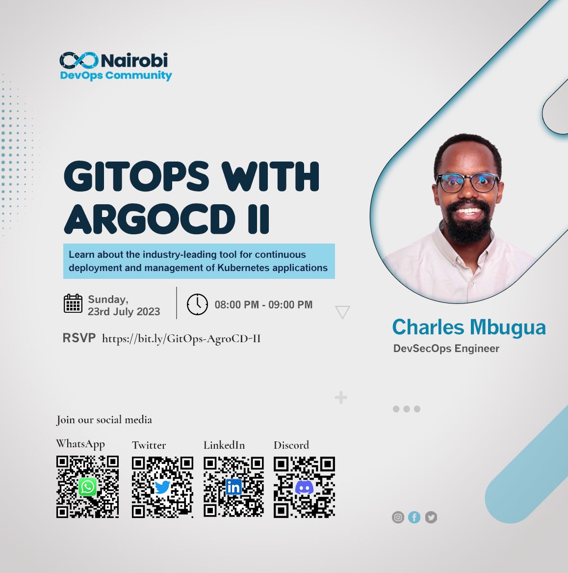nairobidevops's tweet image. 📢 Join us this Sunday 23rd July for an exciting online session titled GitOps With ArgoCD II from 8 pm. The session will be led by Charles Mbugua, an experienced DevSecOps Engineer.

RSVP: bit.ly/GitOps-AgroCD-…

#devops #nairobidevops  #devopske #gitops #argocd