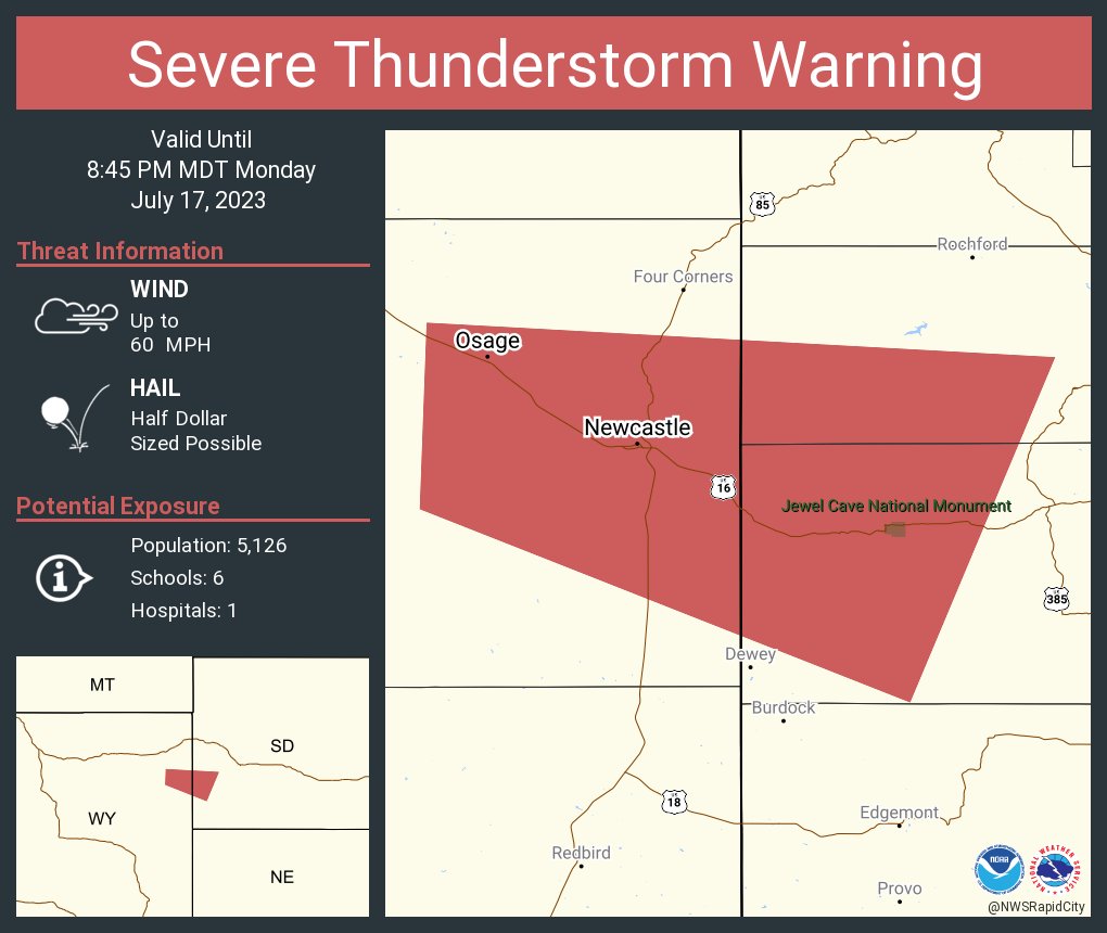 NWS Rapid City on Twitter "Severe Thunderstorm Warning including