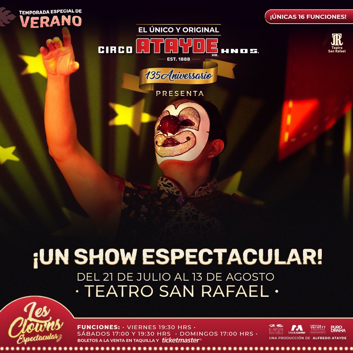 ElArtistaInv's tweet photo. ¡Estamos de regreso! Un show espectacular que no te puedes perder a partir de ese 21 de julio en el Teatro San Rafael. Únicas 16 funciones. #TemporadaDeVerano

🎟Boletos 👉🏽 https://t.co/jdVlvoN5Zz
🎪 Funciones: viernes 19:30 hrs 
Sábado 17 y 19:30 hrs y domingo 17 hrs https://t.co/Ropbdpk2gR