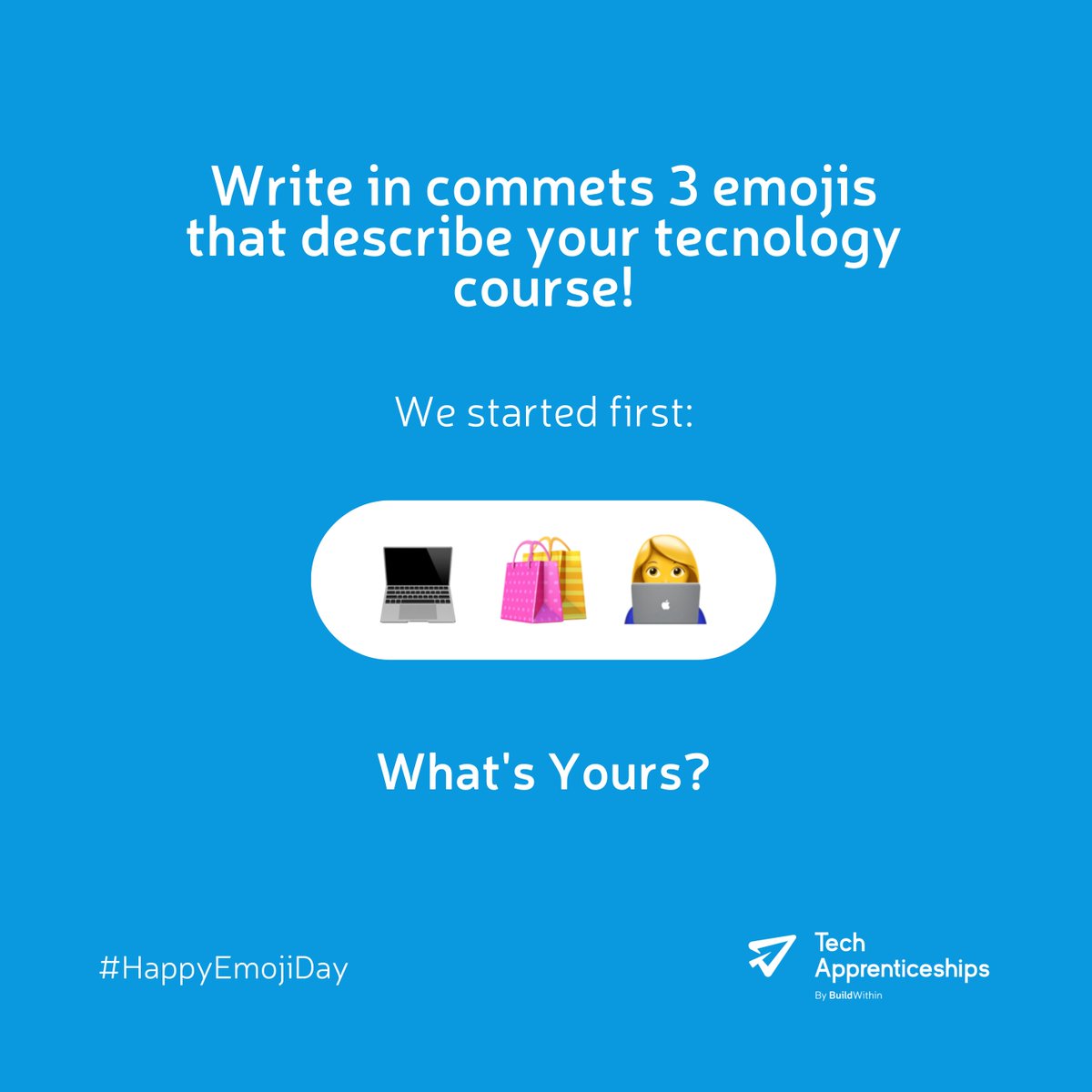 ApprenticesTech's tweet image. Happy #WorldEmojiDay, #techApprentices! 🎉📷Let&apos;s celebrate by sharing our favorite tech emojis to showcase our areas of study in the tech industry. Whether it&apos;s 📷 for Digital Marketing. Share your tech emoji in the comments below. 📷 &quot;📷📷&quot;