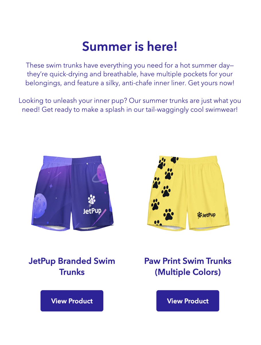 JetPup_Store's tweet photo. Summer is here! Limited time summer swimwear available for order now. Visit https://t.co/31vxqFDHNT 🦴🚀 https://t.co/4NoAm2b3sQ