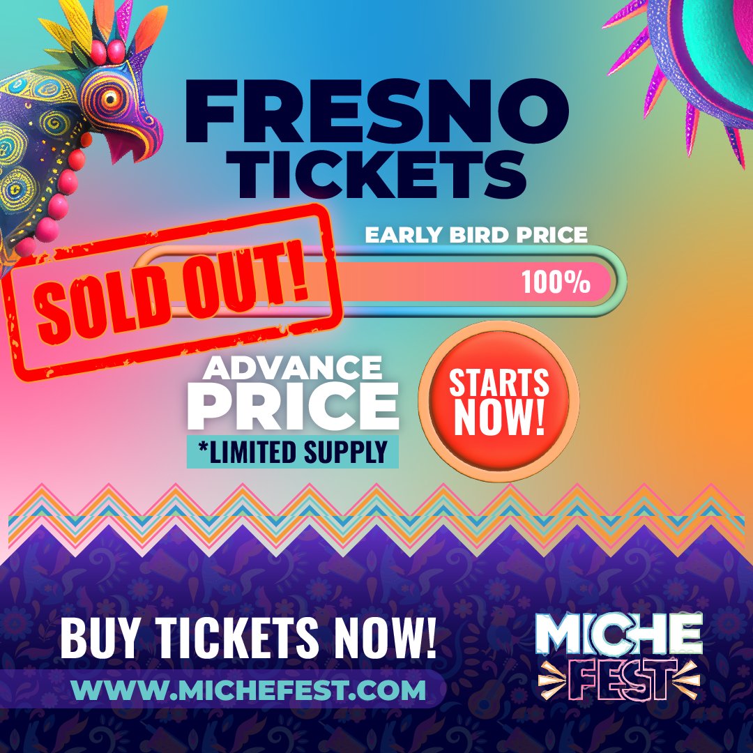 🎫¡Ya Disponibles los Boletos Advance Price para #Fresno!🎫
Adquiérelos ahora antes de que se agoten también🤠

📲michefest.com

Early Bird Tickets Sold Out! Tier Advance Tickets Now Available!🎫
Grab them now before they're gone too🤠