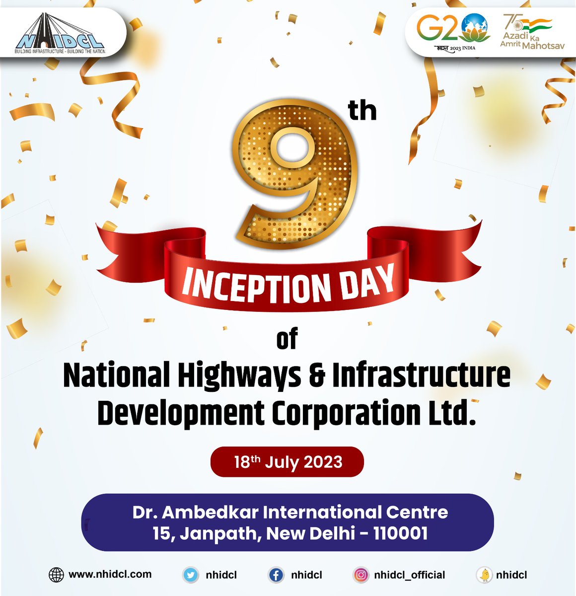 nhidcl's tweet photo. In the auspicious presence of Minister RT&H Shri Nitin Gadkari and Minister of State General V.K. Singh, #NHIDCL marks its 9th Inception Day.
Let's celebrate our shared purpose and the impact we strive to make!
#BuildingInfrastructure #BuildingTheNation #InceptionDay https://t.co/bme5877VJR