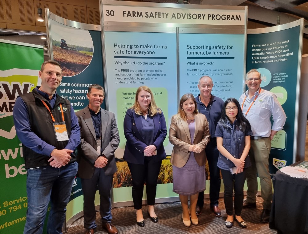 NSWfarmsafety's tweet photo. #farmsafety focus at the #nswfarmers2023 Annual Conference this week with Minister for Work Health and Safety, @Sophiecotsis1, and Ag Minister @TaraMoriarty joining the NSW Farm Safety Advisory team and @SafeWork_NSW
#stayonthesafeside #nationalfarmsafetyweek #farmsafeaustralia https://t.co/ETVulBsmBZ