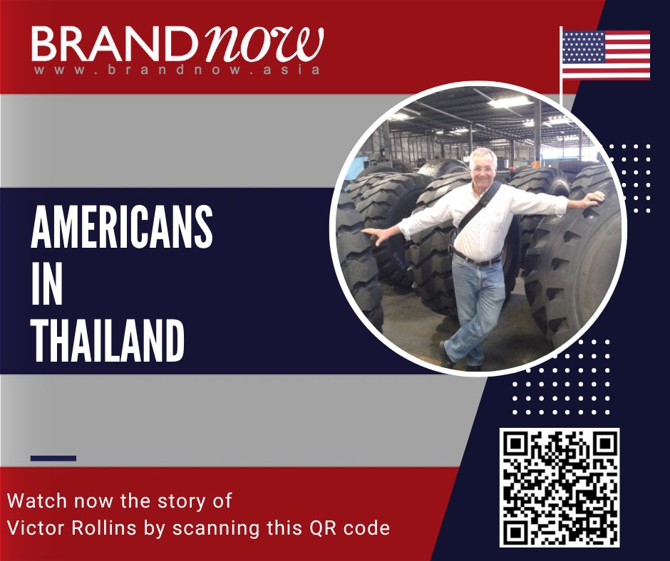 Victor Rollins, Auburn Asia owner, partners with global tire re-sellers. Scan QR for his inspiring YouTube interview &amp; 8 more American entrepreneurs' stories in Thailand. #americans #entrepreneurs #successstories #Thailand #networking #inspiring