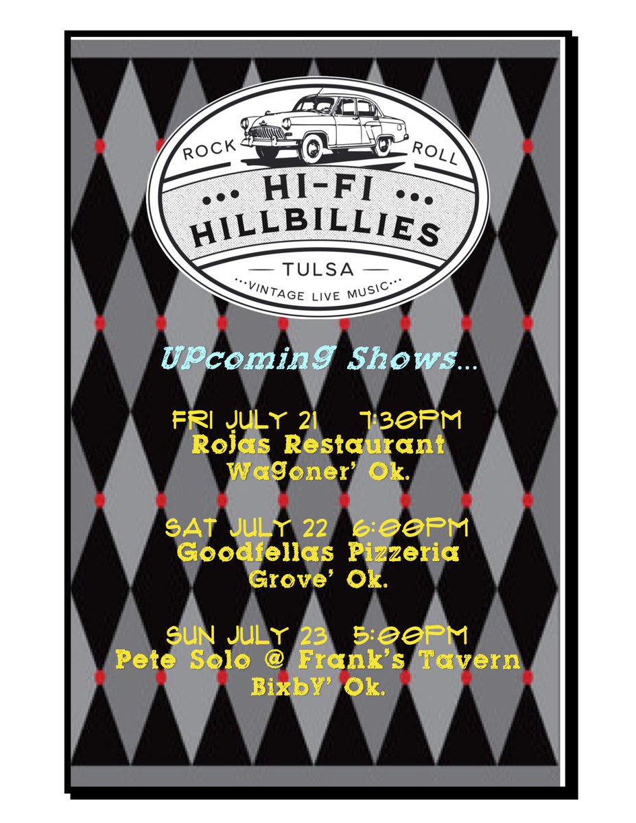 hifihillbillies's tweet photo. We'll be rockin' the culinary delights all weekend around NE Oklahoma! #rojasrestaurantwagoner @GoodfellasPie #frankstavernbixby #savistanospizza #vintagerockandroll @grandlakeliving @CityOfBixby #WagonerOk https://t.co/kySTyOORcV