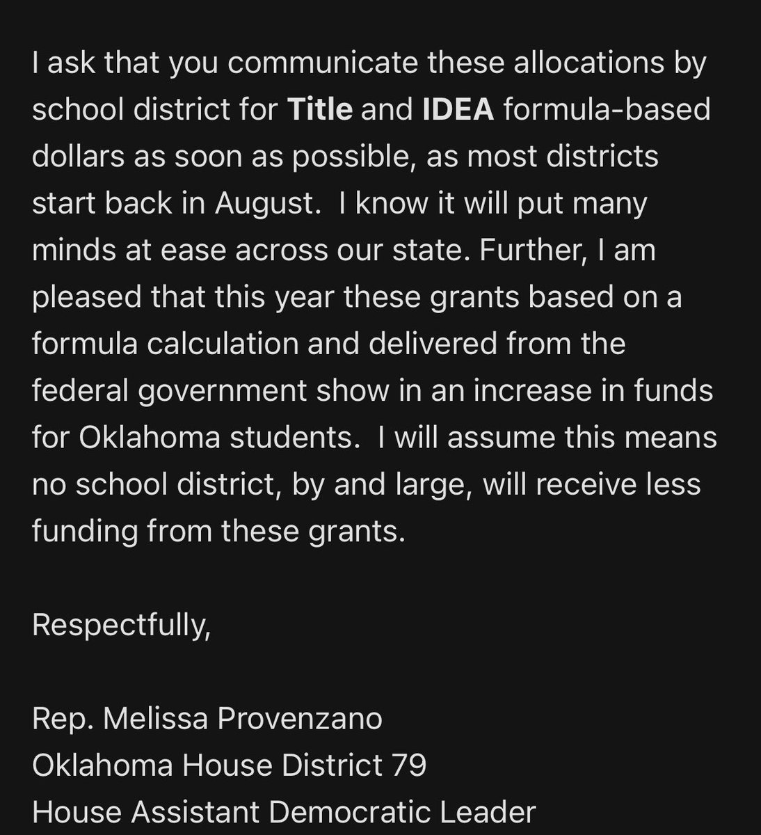 Y’all…. 👀 this wonderful response to the email sent to all of us reps from Superintendent of Gaslighting Ryan Walters (touting that HE secured an increase in federal funding when thats’s a bunch of bull hockey 💩) by my amazing colleague @proven4oklahoma! 👏👏👏