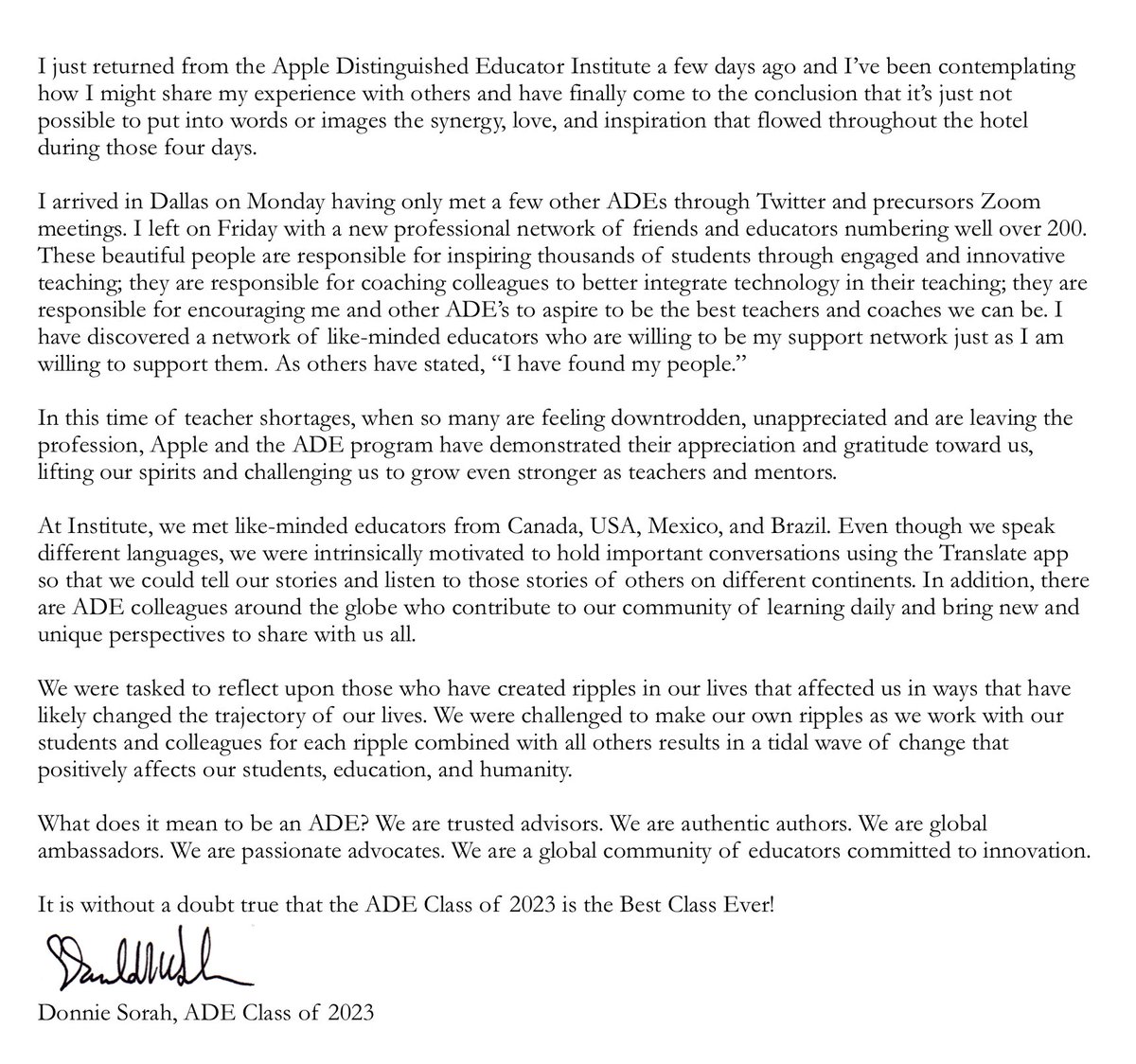 dsorah's tweet image. A brief reflection on my first Apple Distinguished Educator Institute. ❤️ It required too many characters for Twitter. 😆 #ADE2023 #ADE #AppleDistinguishedEducator #AppleEDU #AppleEDUCommunity