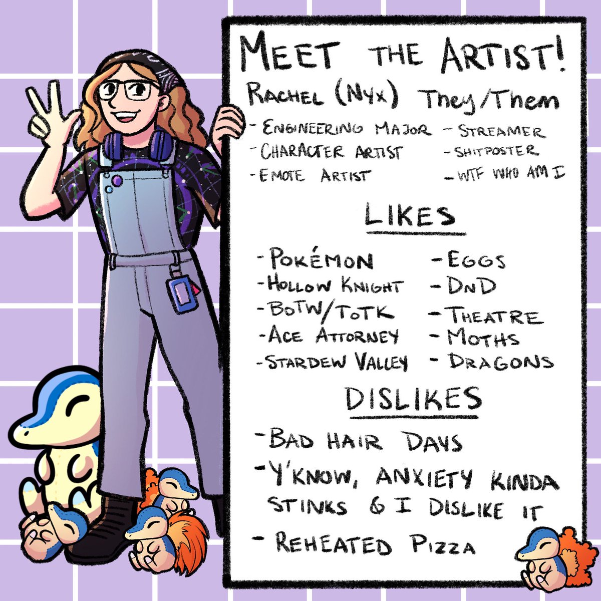 dragon_nyx's tweet image. Been a while since I’ve posted one of these!
Heyo everyone, I’m Nyx, I’ve made over a hundred emotes for really cool people and I’ve been sharing art that makes me smile online for years. I hope y’all have smiled with me 💕