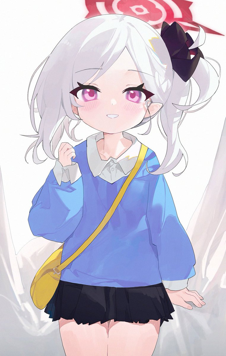 mutsuki (blue archive) 1girl skirt solo kindergarten uniform halo white hair smile  illustration images