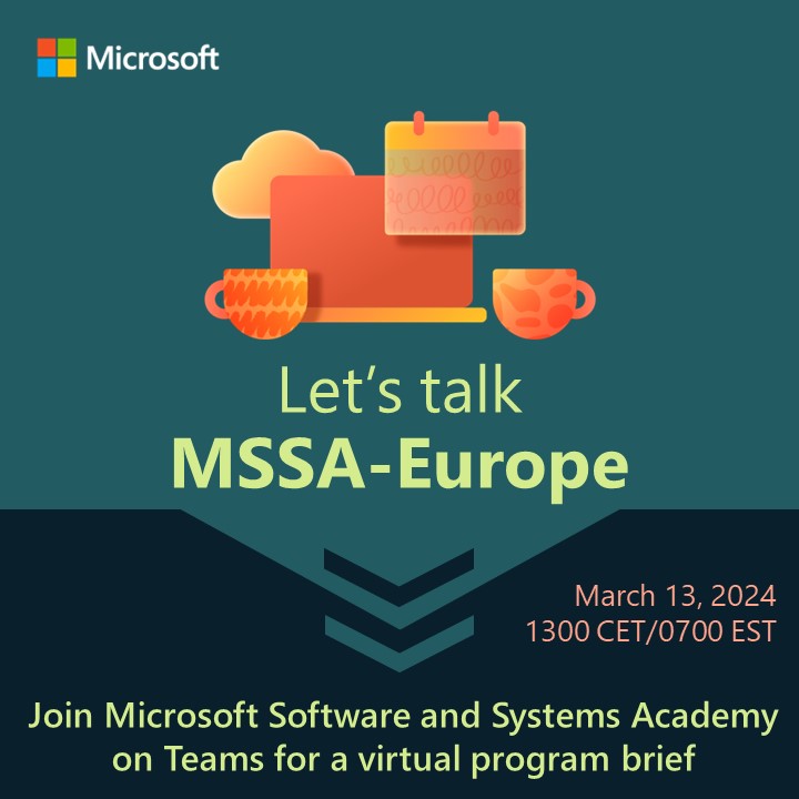 Interested in applying for 📣MSSA-Europe📣? Have questions about your eligibility or program objectives? Learn about MSSA offerings in European time zones on March 13 at 1300 CET/0700 ET HERE:
👉aka.ms/MSSAEurope-ses… #MSSAEurope #SeeYouSoon