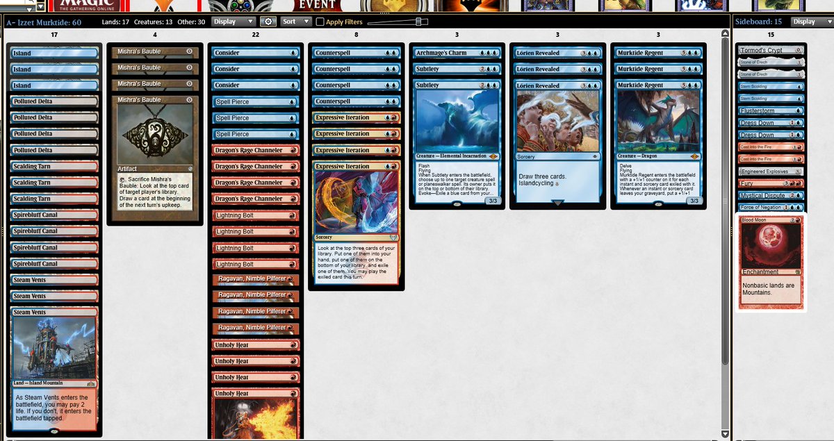 PoderosisimoM's tweet photo. Trofeo #1 con UR MURKTIDE!, Luego de muchos 4-1 y malos resultados con Grixis shadow se me ocurrió probar este gran deck. 
Cambios que voy a probar: meter mas efectos MOON(1 o 2), 1 fury mas de side, probablemente cortar el A.charm y algun STE del side. https://t.co/AYLIoGKzsE