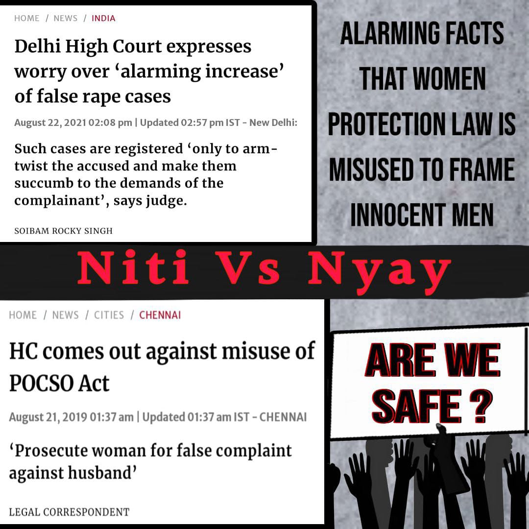 YssSpeaks's tweet photo. Facing criminal charges for a crime not even occurred is a social injustice that a lot of men face today. It stigmatises not just the person, but their entire family.

Fake Rape Cases used as a weapon by women when confronted for their misdoings, being caught red handed in an extra marital affair etc.

Why is such situation which needs urgent attention, not a Serious Concern for authorities?

It's openly Ruining Innocent Lives

#खतरे_की_घंटी