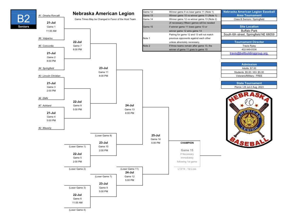 🚨⚾️ B2 Area Tourney ⚾️🚨

Post 143 Srs are hosting the B2 Area Tourney this weekend and will play their first game at 8pm on Friday against Concordia.
