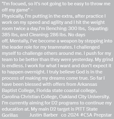 2024 Prospect  - Justin Barber - When I asked him what he was doing this summer to earn that one particular offer he is working so hard for... prepstar.com/mag/ #CollegeScout #Recruiting #CollegeFootball #CSAPrepstar