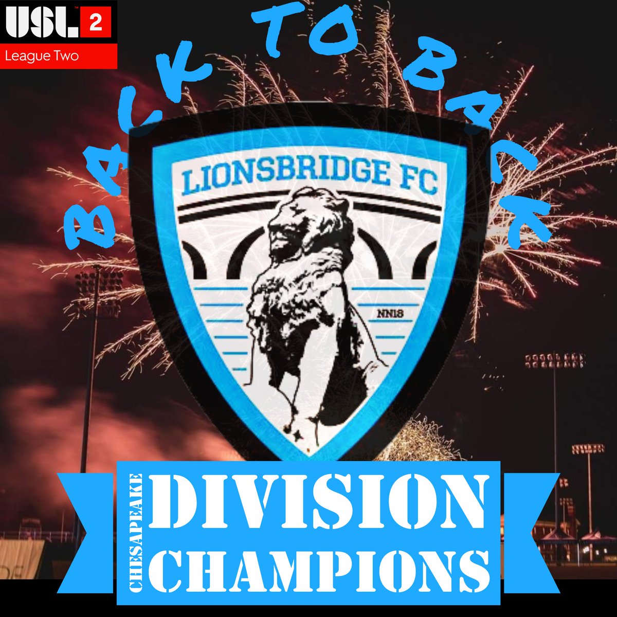 Our <a href="/LionsbridgeFC/">Lionsbridge FC</a> are back to back Chesapeake Division Champions in #usl2! Playoff game Friday July 21st at 730pm.