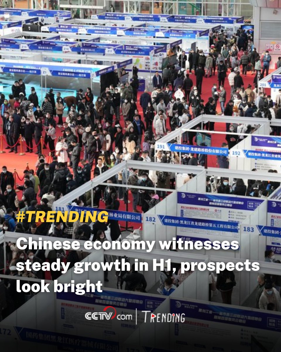 CCTV's tweet photo. China's gross domestic product (GDP) grew 5.5 percent year on year in the first half (H1) of 2023, data from the National Bureau of Statistics (NBS) showed Monday. https://t.co/OUx5A1TQDb https://t.co/TGguWQEihC