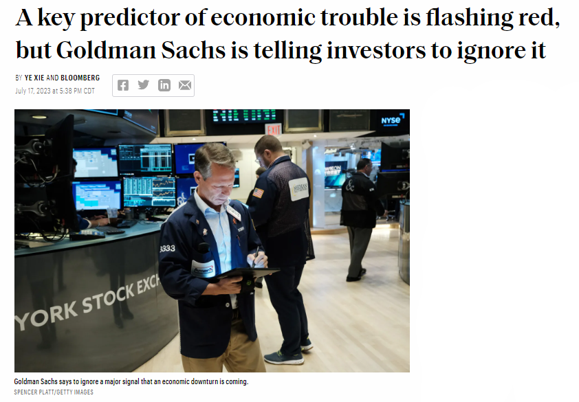 Barchart's tweet photo. Goldman Sachs tells investors to ignore the inverted yield curve which has accurately predicted EVERY recession over the last 50 years https://t.co/Jd2rojxtCG