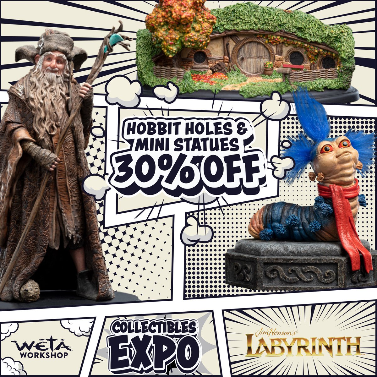 WetaWorkshop's tweet photo. Let’s go go go! Collectibles Expo 2023 has officially begun. Kick off the fun by grabbing a bargain on figures, statues, merch and more: https://t.co/vS51El3Kb2 🥳 https://t.co/YJs4LQFO3I