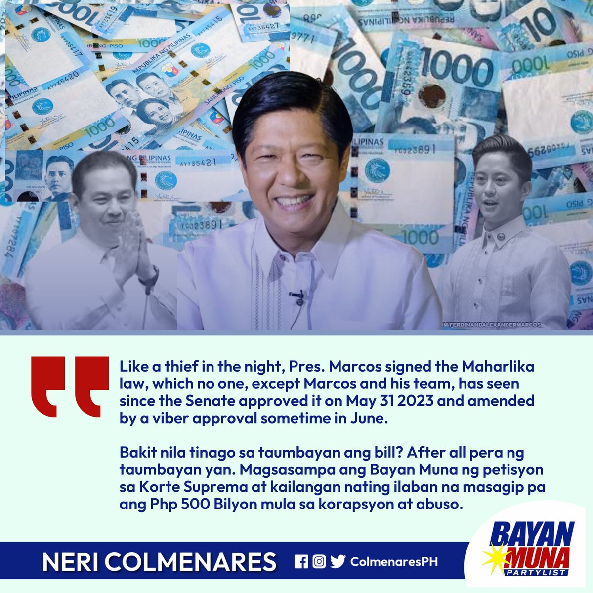 ColmenaresPH's tweet photo. ON PRES. MARCOS JR. SIGNING OF MAHARLIKA FUND INTO LAW: Like a thief in the night, Pres. Marcos signed the Maharlika law, which no one, except Marcos and his team, has seen since the Senate approved it on May 31 2023 and amended by a Viber approval sometime in June. https://t.co/dwl73mjlwQ