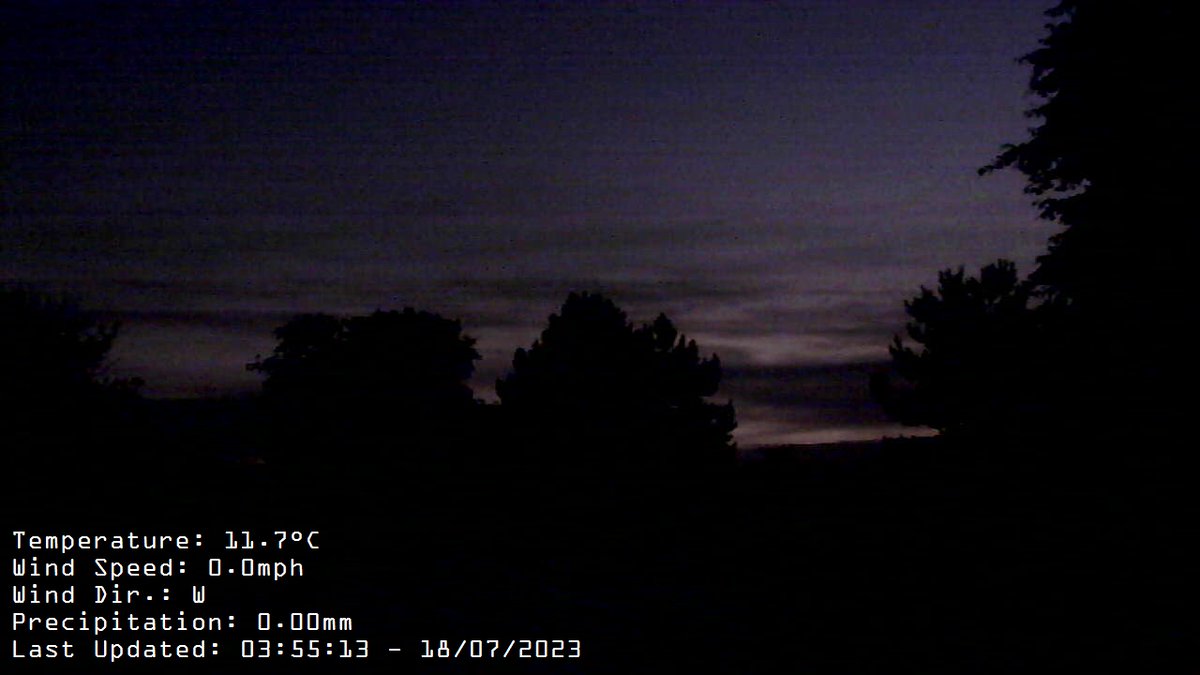 Report at 04:00 Wind:W at av. 0mph, max gust today 0.0mph at 15:34Temp:11.7CMax today:14.8C at 00:00 Min today: 11.6C at 03:57 Baro:1020.2mb Falling slowlyRain Today:  0.0mm Fcst: increasing clouds with little temp change, precipitation possible within 24 to 48 hrs.