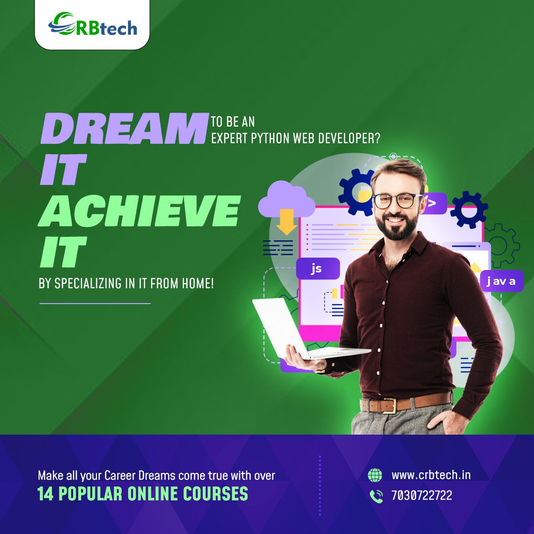 CRB_Tech's tweet image. Unable to set-up your career in the field of web development? Don't Worry! A simple certificate course from CRBtech will ensure the beginning of your progressive career
For more details call 7030722722 or visit crbtech.in
#PythonOnlineCourse #PythonCertification