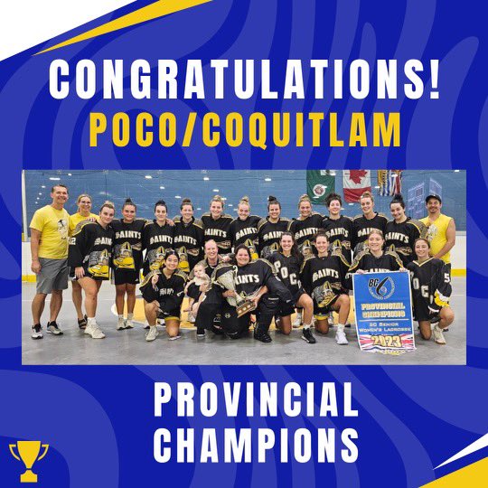 Pocosaintslax's tweet photo. The PoCoCo Sr Women’s won GOLD this weekend at the Provincial Championship! PoCo is proud to help our seniors women’s team along with Coq Minor to give these ladies a place to play after minor. Each season both provide floor time for these athletes so they have a place to play. https://t.co/UyCYPN4tmO