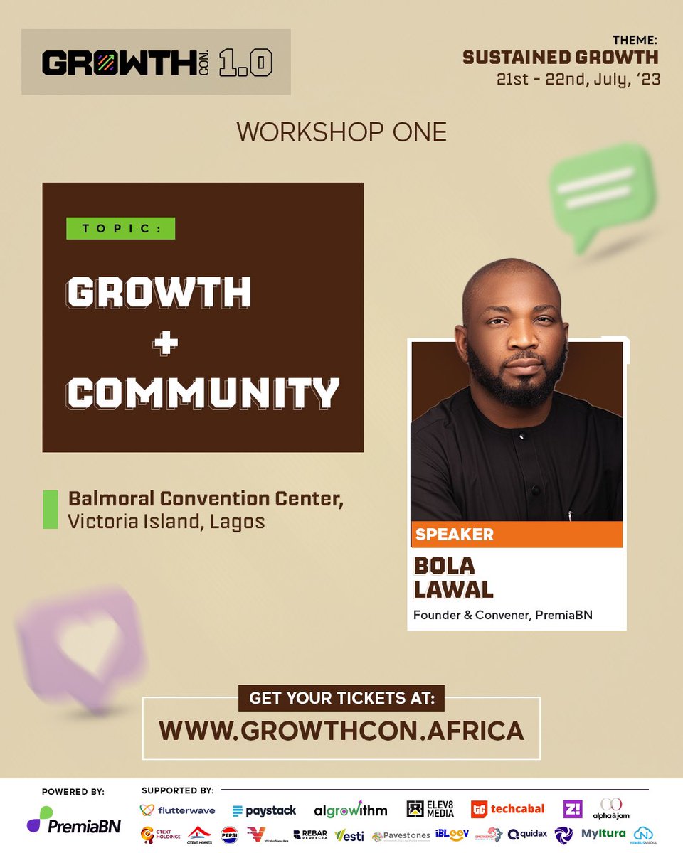 I am very excited about this. I will dive deep into community and growth using PBN <a href="/PremiaBN/">Premia Business Network</a> as a case study. Buy tickets to attend in person or virtually GrowthCon.Africa/tickets