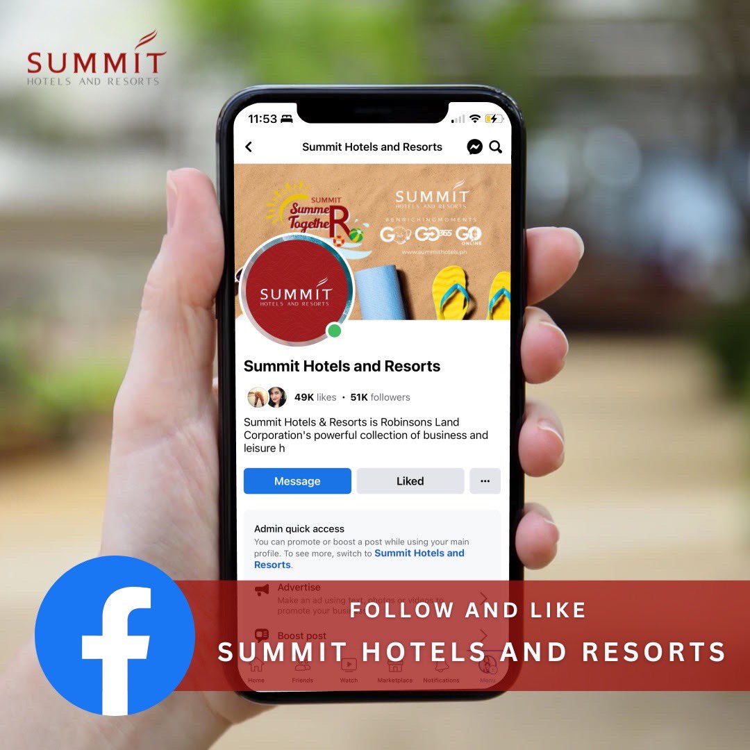 summit_hotels's tweet photo. Follow, like, and join our official social media account for more #EnrichingMoments that you'll surely don't wanna miss. 

Facebook and Viber: Summit Hotels and Resorts
Instagram: @summit_hotels 

#SummitHotelsPH
#SummitHotelsAndResorts
#RobinsonsHotelsAndResorts https://t.co/fK4dmbnkNZ
