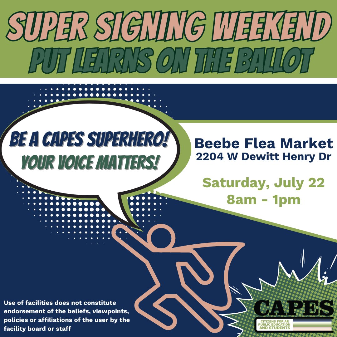 The people have spoken and demanded more signing opportunities in Beebe! 

We will be at the outdoor Beebe Flea Market on Saturday. Come see us there! Spread the word to your family, friends, and neighbors in the area.

#SayNoToLEARNS