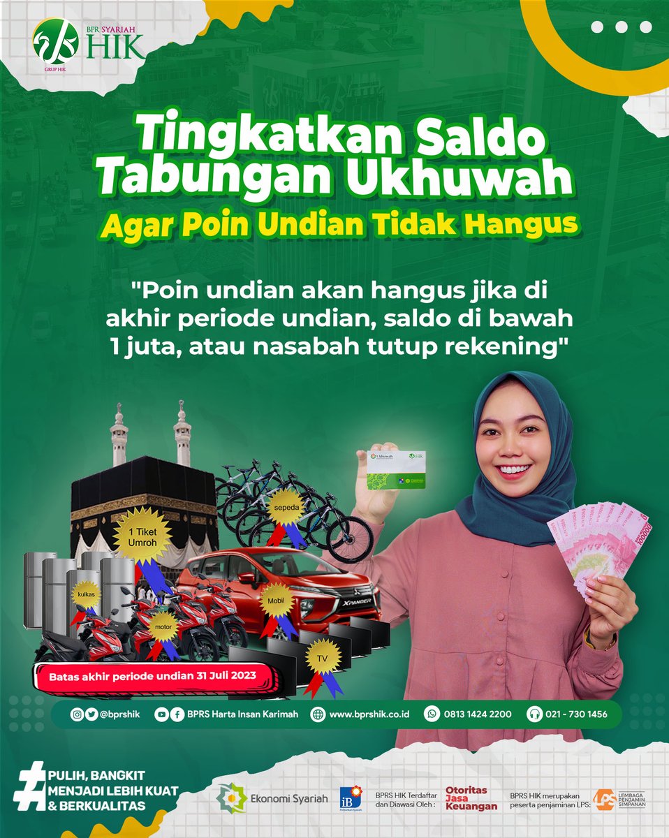 bprshik's tweet photo. "Poin undian akan hangus jika di akhir periode undian, saldo di bawah 1 juta, atau nasabah tutup rekening" https://t.co/hLP0ohzeVh