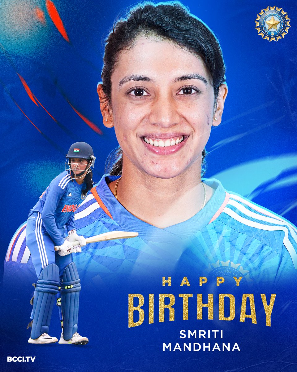 BCCIWomen's tweet photo. Here's wishing @mandhana_smriti - one of the finest modern-day batters &amp; #TeamIndia's ODI &amp; T20I vice-captain - a very Happy Birthday 🎂👏 https://t.co/iqAygsUN1y