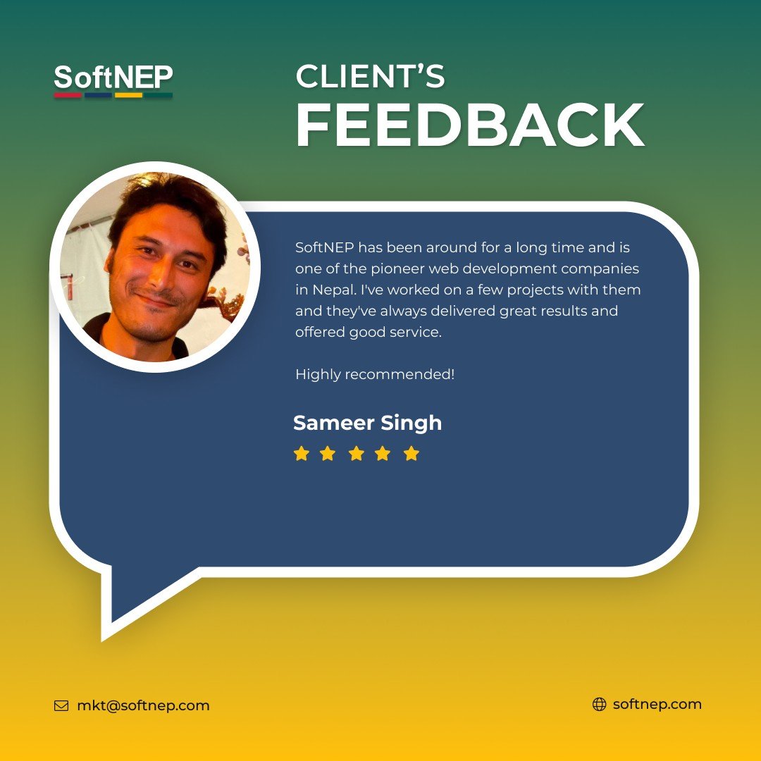 SoftNEP's tweet photo. Your experience matters to us as our greatest asset is customer satisfaction. Here’s what 𝗦𝗮𝗺𝗲𝗲𝗿 𝗦𝗶𝗻𝗴𝗵 has to say about SoftNEP and the team. 😊
#softnepstories #softnepreviews #happyclinets #testimonial #clientappreciation https://t.co/xg8LMY4dgx