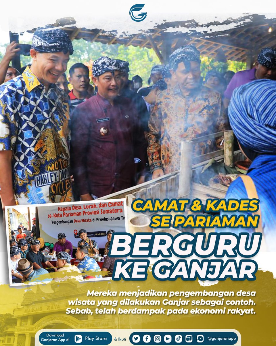 Pak Ganjar, pejuang keberlanjutan pariwisata desa, kami siap memberikan dukungan! ✨ Dengan kepeduliannya yang tulus, kami yakin bahwa wisata desa akan berkembang pesat. @Ganjaran_app  @ganjarpranowo   #ganjaranapp #ganjarpranowo