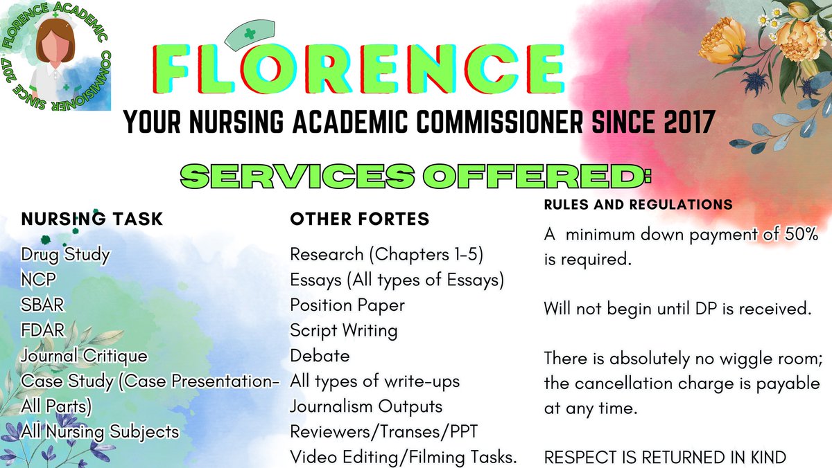 LF Clients! 

𝑳𝒆𝒕 𝒎𝒆 𝒕𝒓𝒂𝒗𝒆𝒓𝒔𝒆 𝒚𝒐𝒖𝒓 𝒅𝒂𝒓𝒌𝒏𝒆𝒔𝒔 𝒘𝒊𝒕𝒉 𝒎𝒚 𝒍𝒊𝒈𝒉𝒕 🪔

I am Florence, your nursing academic commissioner! 

🏷️Nursing commissioner NCP Drug study FDAR SBAR SOAPIE case study essays argumentative and position paper script debate journal