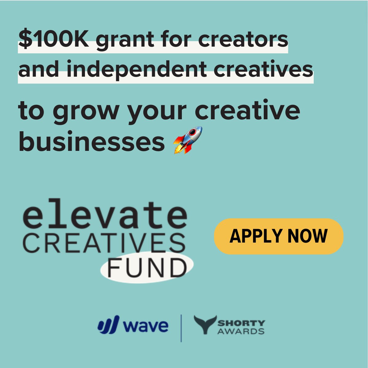 GoldieChan's tweet photo. A gentle reminder that Iβm judging a special program at the @ShortyAwards this year -
To give a $100,000 grant to five US/Canada-based creators or independent creatives to grow their creative businesses. Apply by Sep 15 at https://t.co/OaGW6jBs1m #ElevateCreatives https://t.co/lfZk1vfGpt