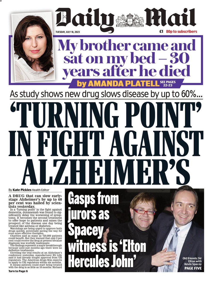 🇬🇧 'Turing Point' In Fight Against Alzheimer's

▫Study show new drug slows disease by up to 60%
▫<a href="/kate_pickles/">Kate Pickles</a>
▫is.gd/FrOHwZ 🇬🇧

#frontpagestoday #UK <a href="/DailyMailUK/">Mail+</a>