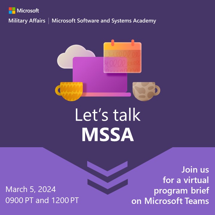 Are you interested in applying for 📣MSSA📣? Have questions about the new Cybersecurity Operations learning path? Learn about MSSA offerings in US time zones HERE:👉 aka.ms/MSSA-session on March 5 at 9am or 12pt PT #MSSA #WeStillServe #SeeYouSoon