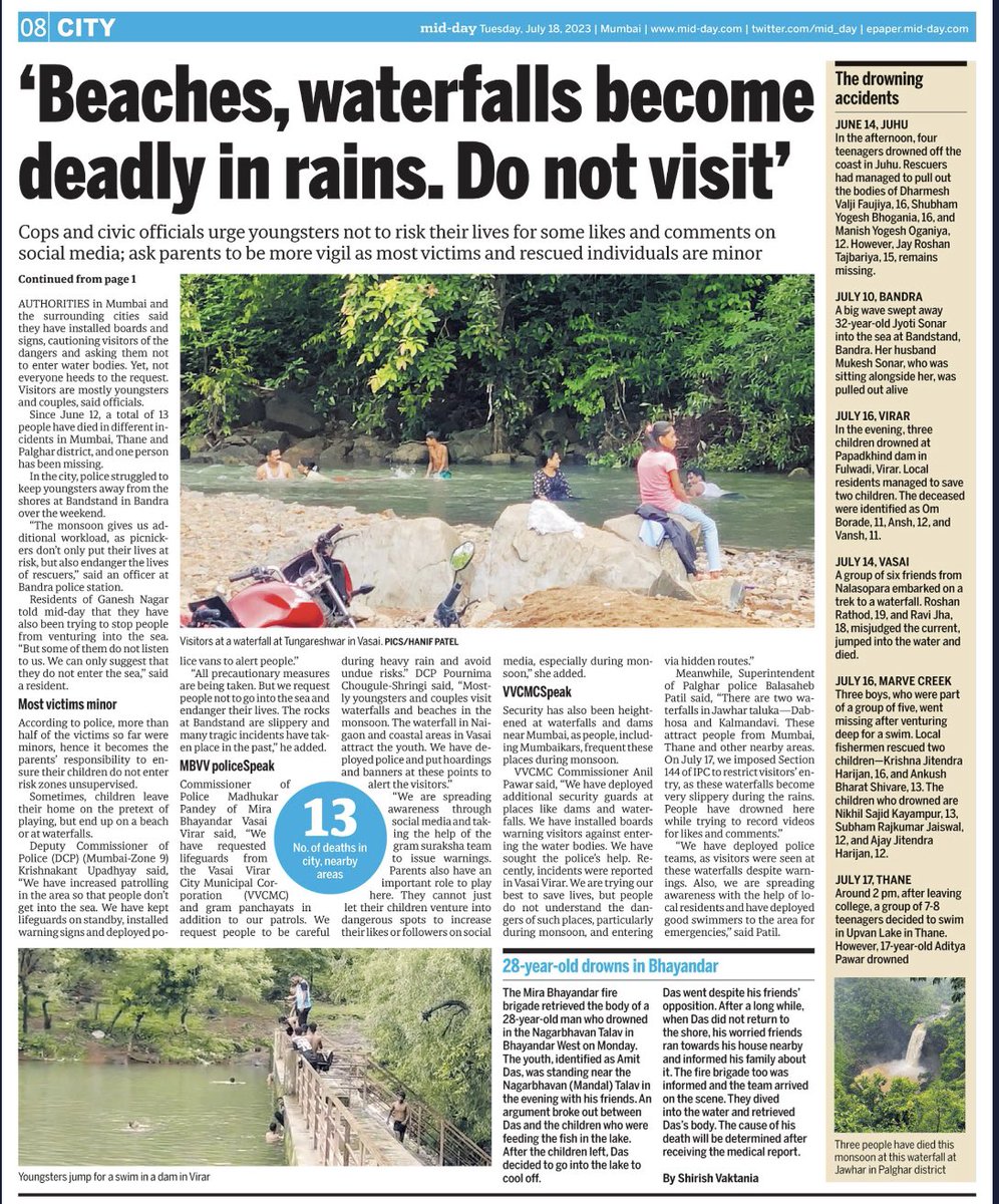 The #reel_makers are so engrossed in filming videos n taking selfies that they undermine the threat of tidal waves. Even though several lives have been lost in #drowning incidents, visitors to seashores, dams and waterfalls are throwing caution to the wind and risking their lives