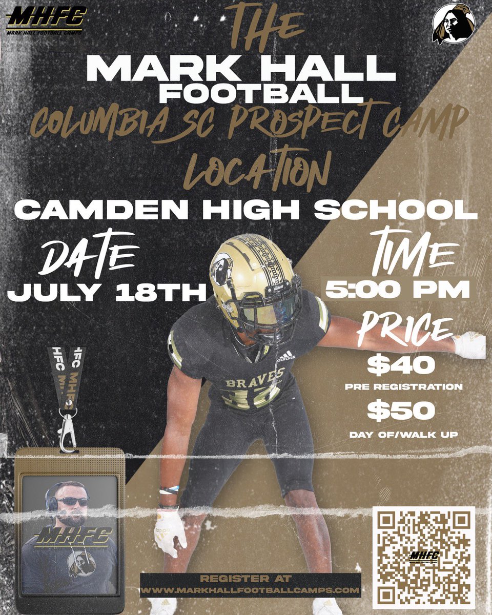 Big day tomorrow for @UNCP_Football!! Tons of talent in the Columbia area & our staff is fired up to watch guys compete!! Sign up: markhallfootballcamps.com/event-details-…