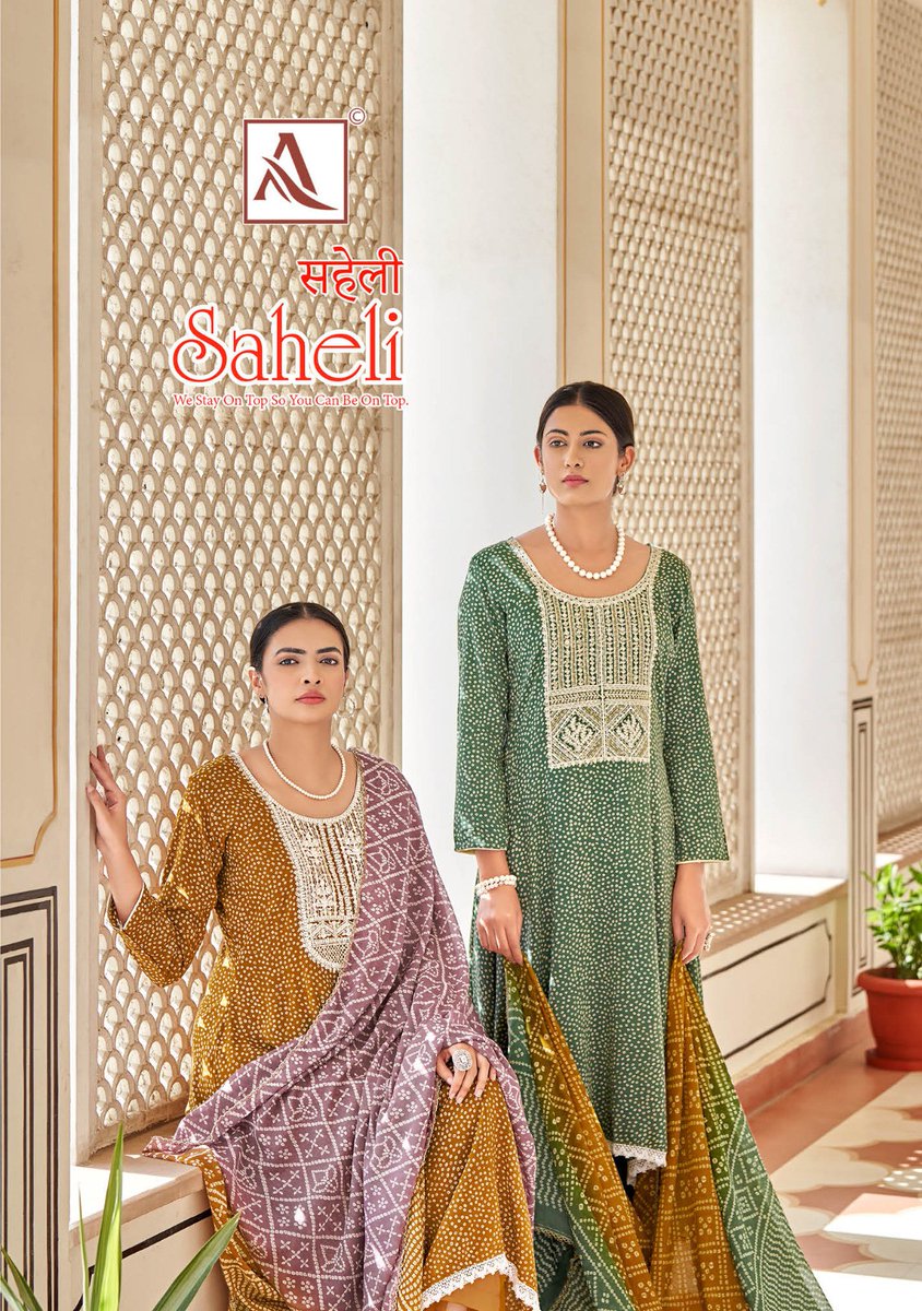 Alok Suit present Saheli suits. Series: 1304-001 to 1304-008 Alok Suit A Trendy Fashion at Affordable Price Maan Fashion – Exporter, Wholesaler and Supplier of exclusive range of Designer Salwar Suit, Fancy Anarkali Suit, Designer Suits, Salwar